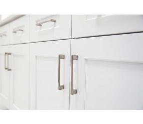 White doors and drawers style with stainless steel handles